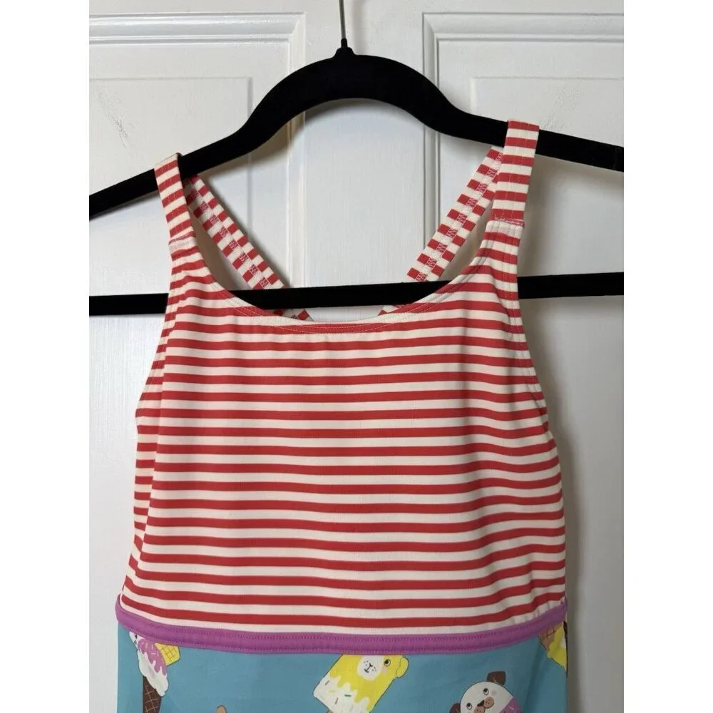 Mini Boden Hotchpotch Girls Swimsuit Stripes Ice Cream Animals Size 11-12Y NWT